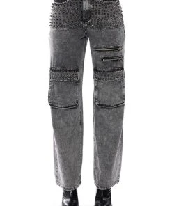 TURN IT UP STUD EMBELLISHED UTILITY JEANS -AKIRA pant-shop turn it up stud embellished utility jeans grey 5 5
