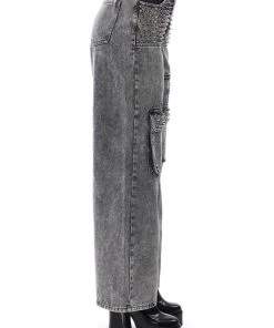 TURN IT UP STUD EMBELLISHED UTILITY JEANS -AKIRA pant-shop turn it up stud embellished utility jeans grey 6 6