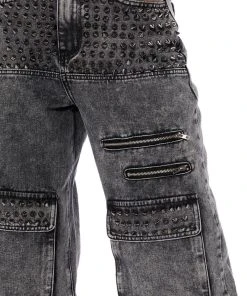 TURN IT UP STUD EMBELLISHED UTILITY JEANS -AKIRA pant-shop turn it up stud embellished utility jeans grey 8 8