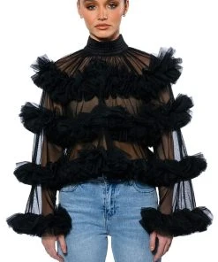 MULTI LAYER RUFFLES STATEMENT TOP 10 MULTI LAYER RUFFLES STATEMENT TOP -AKIRA pant-shop uniquely you ruffle statement top black 3 3