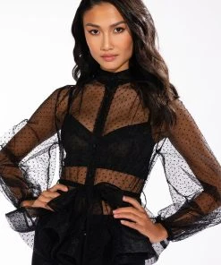 UPPER EAST SIDE TIE WAIST LONG SLEEVE PEPLUM BLOUSE