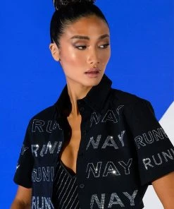 WALK THE WALK RHINESTONE CROPPED SHIRT