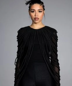 WAVY BABY LONG SLEEVE STRING DETAIL MESH TOP