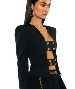 FLORENCE STRUCTURED BLOUSE -AKIRA pant-shop whats not to love structured shoulder cut out blouse black 4 4