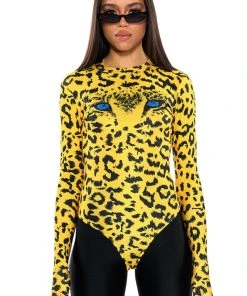WILD THOUGHTS CHEETAH PRINT BODYSUIT WITH GLOVE