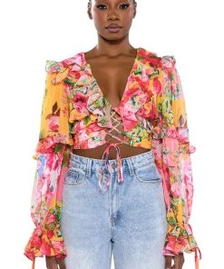WILDFLOWER LONG SLEEVE RUFFLE BLOUSE