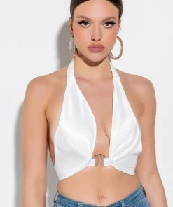 YOUR PLACE OR MINE SATIN HALTER BRALETTE