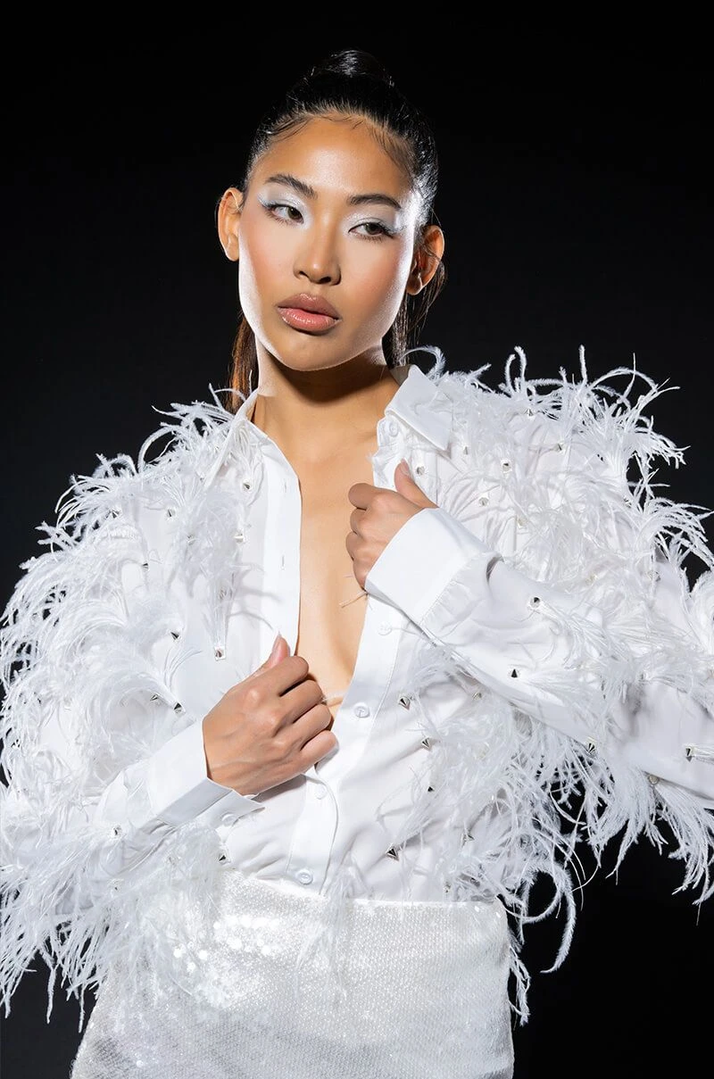 ZSA ZSA ALL OVER FEATHER BUTTON DOWN BLOUSE - Image 5