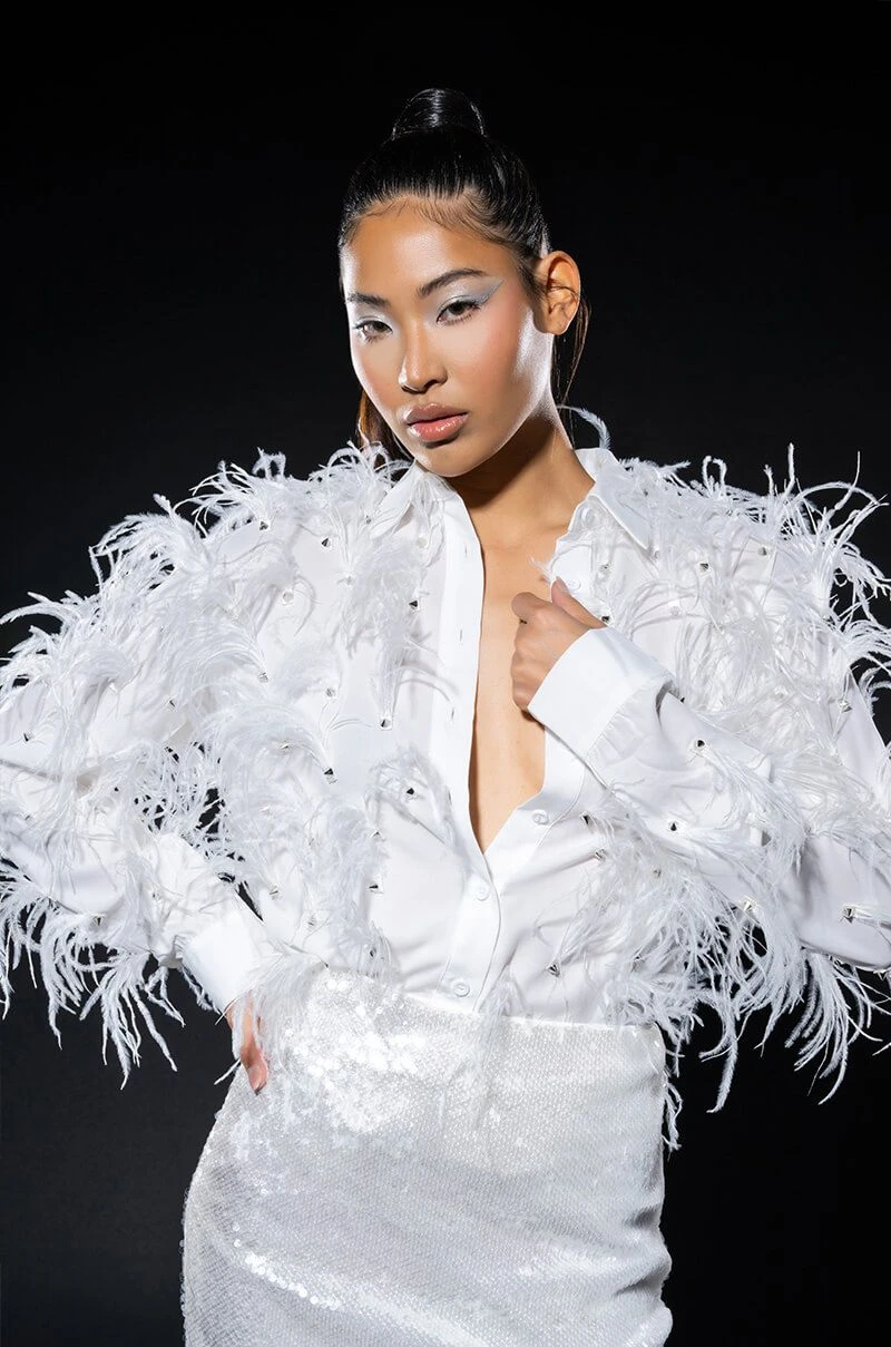 ZSA ZSA ALL OVER FEATHER BUTTON DOWN BLOUSE - Image 6