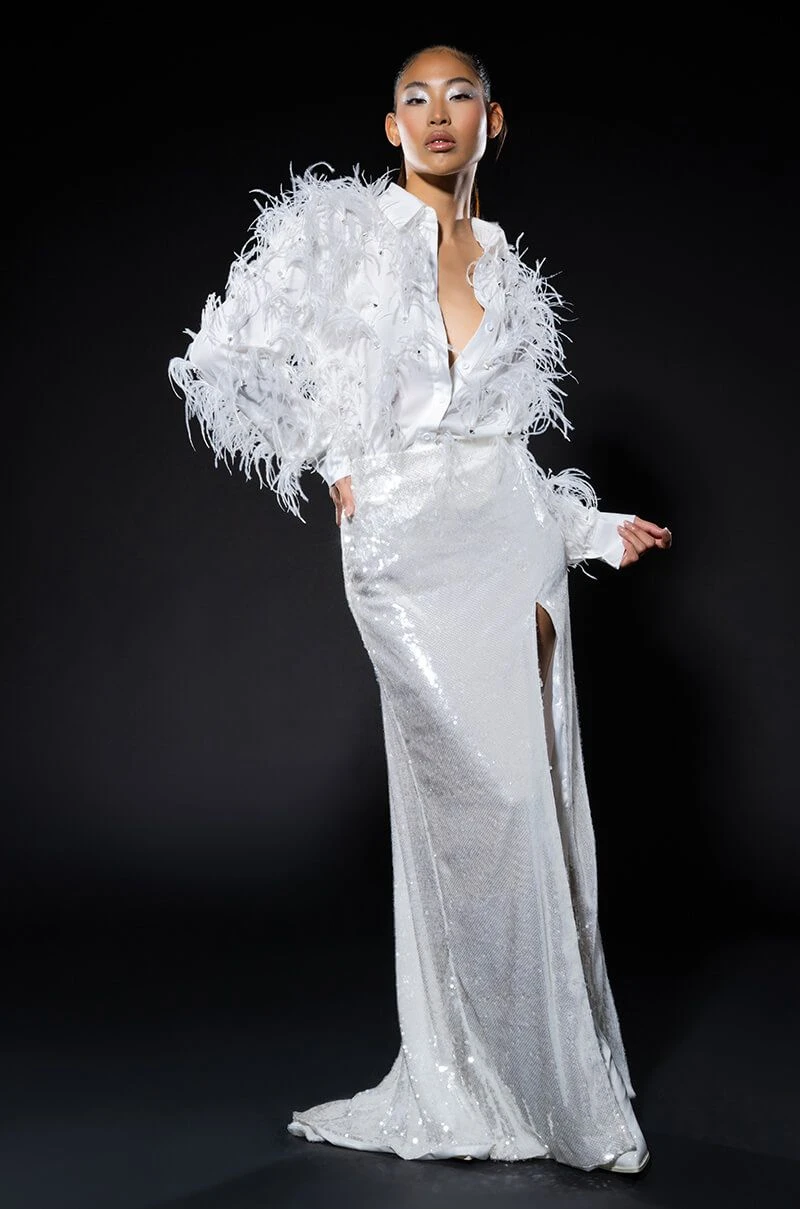 ZSA ZSA ALL OVER FEATHER BUTTON DOWN BLOUSE - Image 7