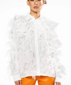 ZSA ZSA ALL OVER FEATHER BUTTON DOWN BLOUSE